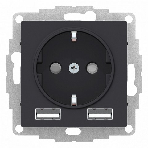 Systeme Electric AtlasDesign Карбон SO + USB Розетка A+A, 5В/2,4А, 2х5В/1,2 А, механизм
