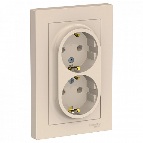 Systeme Electric AtlasDesign Беж Розетка с/з двойная, 16А, в сборе