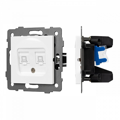 Механизм компьютерной розетки двойной SCT-MPC2-PL-WH-V (RJ-45, CAT6) Arlight 049854