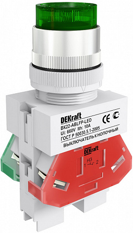 Dekraft Выключатель кноп. с фикс. ABFP D22 зел. LED 220В ВK-22