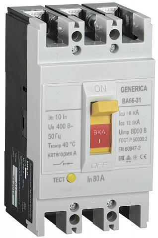 IEK GENERICA Выкл. авт. ВА66-31 3Р 80А 18кА