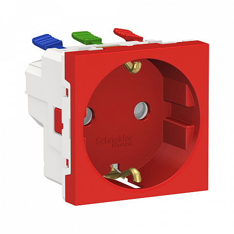 Schneider Electric Unica Modular Красная Розетка с/з со шторками, с быстрозажимными клеммами, 16А 250В, 2 модуля