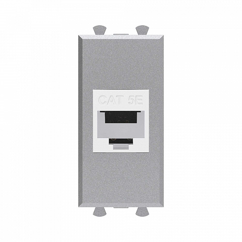 DKC Компьютерная розетка RJ-45 без шторки модульная, кат.5е, "Avanti", "Закаленная сталь", 1 модуль
