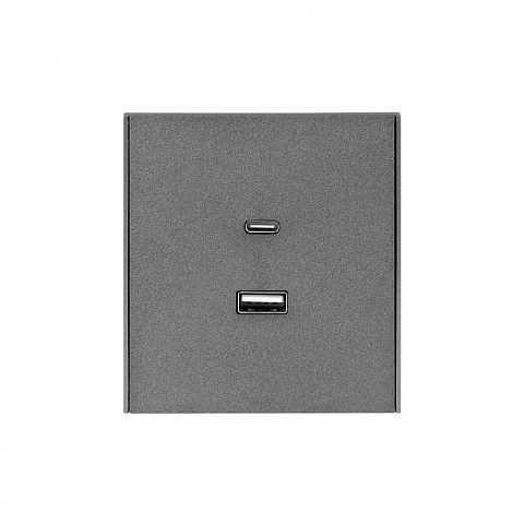 KRANZ STRONG Розетка  USB-A+Type-C 3А с функцией быстрой зарядки графит , с 1-пост. рамкой