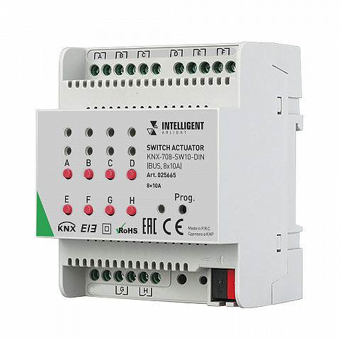 Arlight INTELLIGENT Релейный модуль KNX-708-SW10-DIN (BUS, 8x10A) (-)