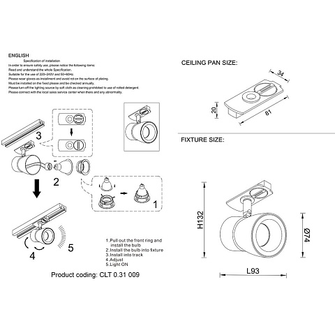 Трековый светильник Crystal Lux CLT 0.31 009 BL-CH