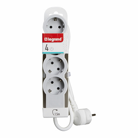 Legrand Revolution Стандарт Бело-серый Удлинитель 4x2К+З, кабель 1,5м