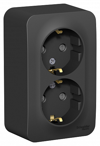 Systeme Electric Blanca наруж Антрацит Розетка 2-ая с/з со шторками., 16А, 250В