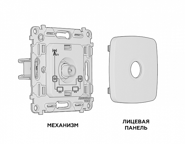 MO513030 Комплект механизма TV розетки проходной OMEGA Сталь матовый 5-1000 MHz 4dB QUANT (OP5130, VM211)
