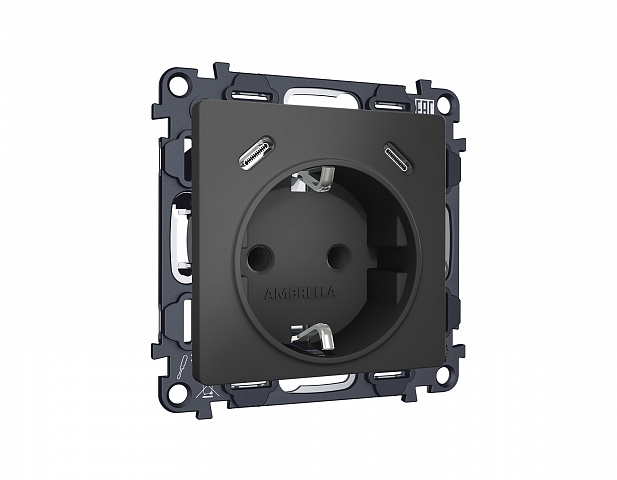 MA910510 Комплект механизма электрической розетки 2USB С+C 20W с/з на винтовых зажимах 16A-250V ALFA Графит мягкое касание QUANT (AP9105, VM165)