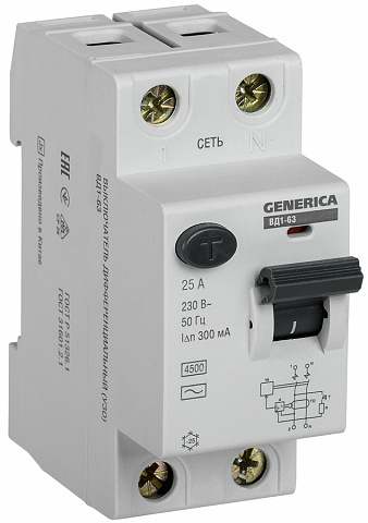 IEK GENERICA УЗО ВД1-63 2Р 25А 300мА