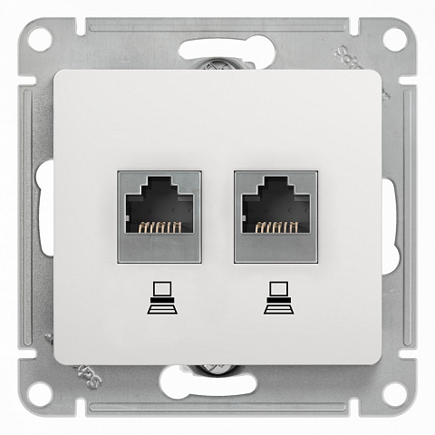 Systeme Electric Glossa Бел Розетка 2-ая компьютерная RJ45+RJ45, кат.5E