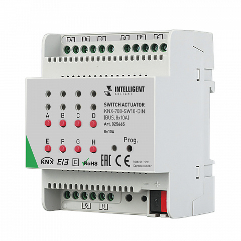 Arlight INTELLIGENT Релейный модуль KNX-708-SW10-DIN (BUS, 8x10A) (-)