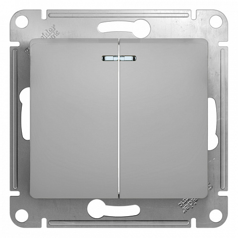 Systeme Electric Glossa Алюминий Выключатель 2-клавишный с подсветкой, сх.5а, 10АХ