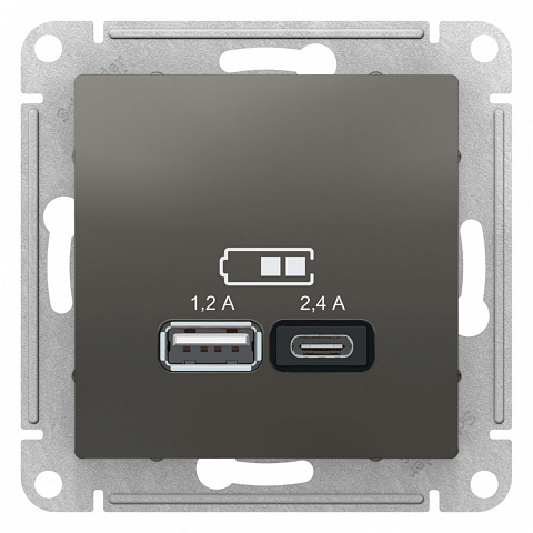 Systeme Electric AtlasDesign Сталь USB A+С, 5В/2,4 А, 2х5В/1,2 А, механизм