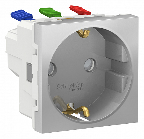 Schneider Electric Unica Modular Алюминий Розетка с/з со шторками, с быстрозажимными клеммами, 16А 250В, 2 модуля