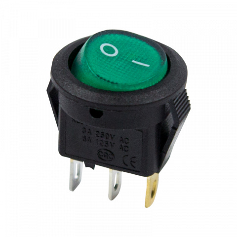 Выключатель клавишный круглый 250V 3А (3с) ON-OFF зеленый с подсветкой Micro Rexant