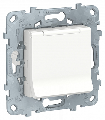 Schneider Electric Unica New Бел Розетка с/з со шторками, с крышкой, 16А, 250В, IP40