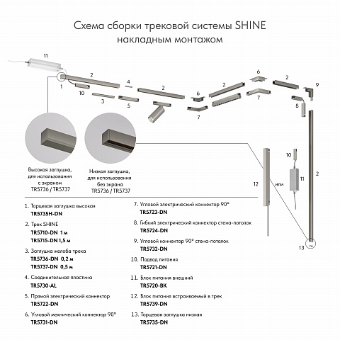 TR5739-DN Внешний блок питания для трека SHINE BASE, 150W, 48V DC, IP20, темный никель, алюминий