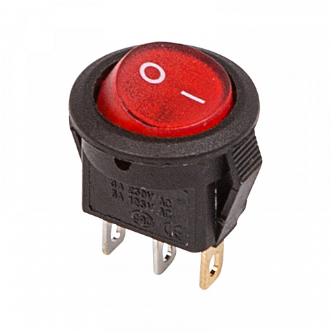 Выключатель клавишный круглый 250V 3А (3с) ON-OFF красный с подсветкой Micro Rexant