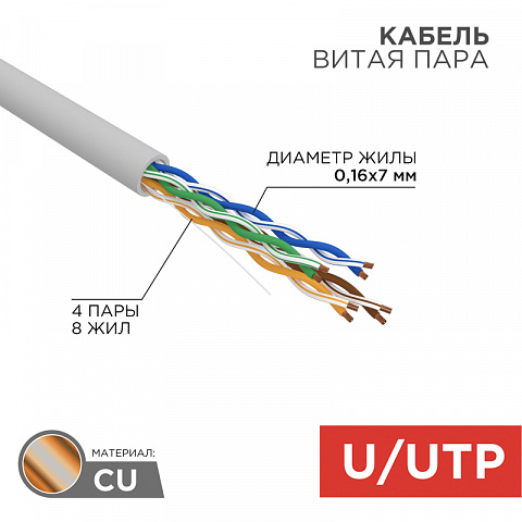 Кабель витая пара UTP 4PR 24AWG CAT5e,305м STRANDED Rexant