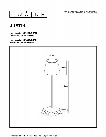 Уличный светодиодный светильник Lucide Justin 27888/04/30