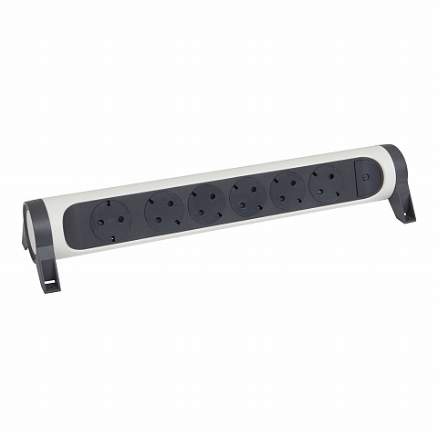 Legrand Revolution Комфорт Бело-черный Удлинитель 6x2К+З с выкл., без кабеля, плоские розетки, фиксируемый поворотный блок