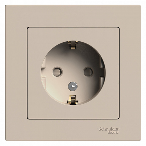 Systeme Electric AtlasDesign Песочный Розетка с/з со шторками, 16А, в сборе