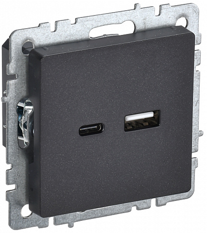 IEK BRITE BASE Черный Розетка USB A+C 18Вт РЮ11-1-БрЧ