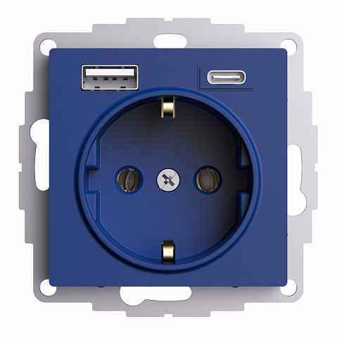Systeme Electric AtlasDesign Аквамарин Розетка 16А c 2 USB A+C, 5В/2,4А/3,0А, 2х5В/1,5А, механизм