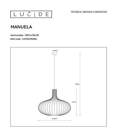 Подвесной светильник Lucide Manuela 78374/50/33