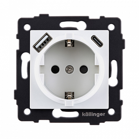 Розетка штепсельная SCHUKO 16A/250 В с USB A+C 20W, белый Kollinger REA-004WH для Aspekt, Eleganz, Reflex