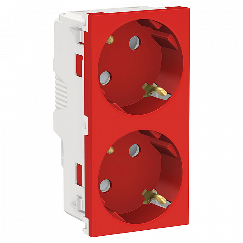 Schneider Electric Unica New Красная Розетка с/з двойная, со шторками, винт. зажим.