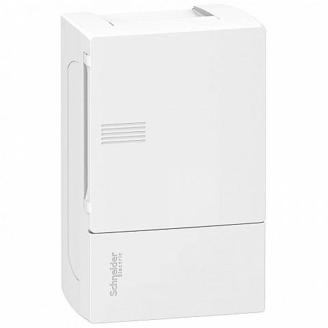 Schneider Electric RESI9 MP (Mini Pragma) Бокс навесной с белой дверью 1 ряд/4 модуля, IP40, IK07,50А, 2 клеммы, Италия