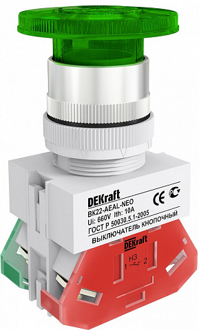 Dekraft Выключатель кноп. грибок с фикс. AEAL D22 ЗЕЛЕНЫЙ ВК-22 (NEO)