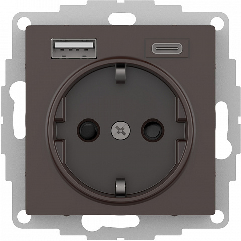 Systeme Electric AtlasDesign Мокко Розетка 16А с USB A+C (5В/2,4А/3 А, 2х5В/1,5А), мех