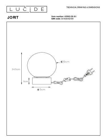 Настольная лампа Lucide Jorit 45563/20/61