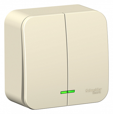Systeme Electric Blanca наруж Молочный Выключатель 2-клавишный с подсветкой, 10А, 250B