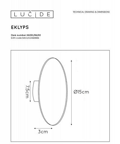 Настенный светодиодный светильник Lucide Eklyps Led 46201/06/02