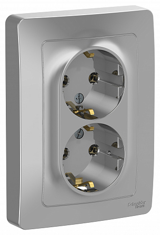 Systeme Electric Blanca внутр Алюминий Розетка 2-ая с/з без шторок, 16А, 250В