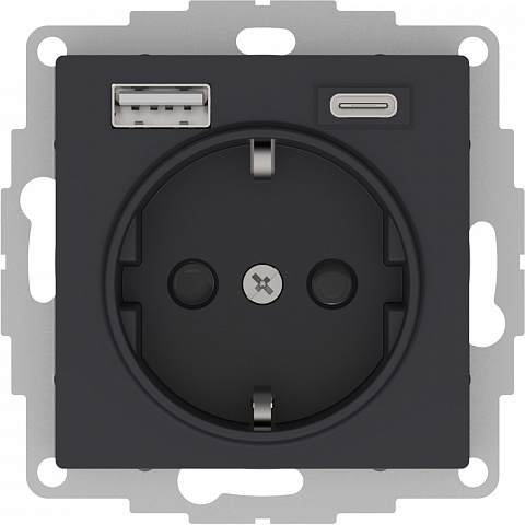 Systeme Electric AtlasDesign Карбон Розетка 16А с USB A+C (5В/2,4А/3 А, 2х5В/1,5А), мех
