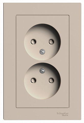 Systeme Electric AtlasDesign Песочный Розетка двойная б/з со шторками,16А, в сборе