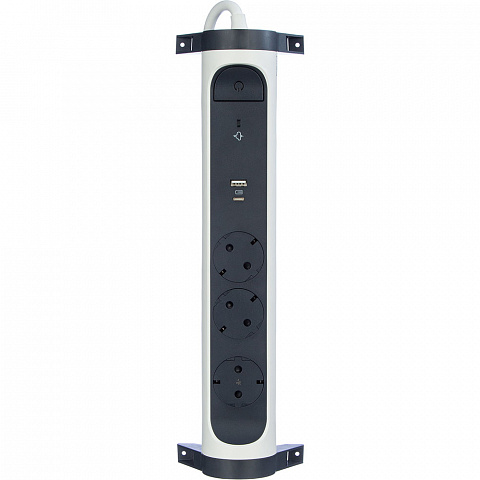 Legrand Revolution Комфорт Бело-черный Удлинитель 3x2К+З с 2xUSB A+C (3А), кабель 1,5м, плоские розетки, УЗИП с индикацией, фиксируемый поворотный бло