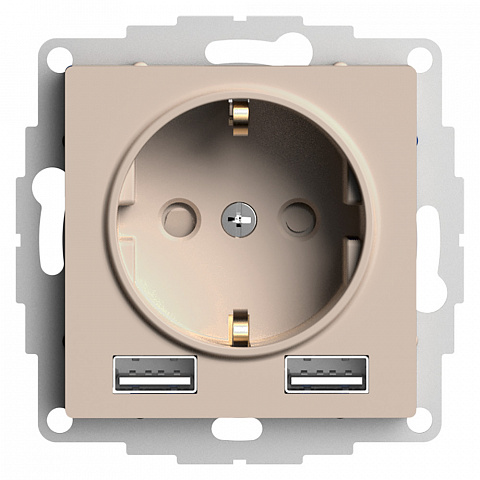 Systeme Electric AtlasDesign Песочный Розетка 16А c 2 USB A+A, 5В/2,4А, 2х5В/1,2А, механизм