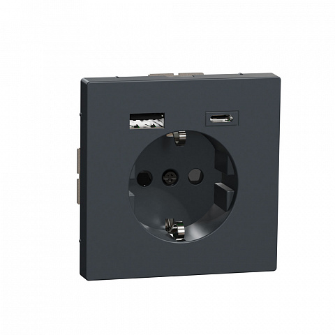 Schneider Electric MERTEN D-Life Антрацит Розетка силовая 16 A с зарядкой USB A+C 3 A