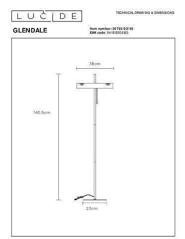 Торшер Lucide Glendale 20722/02/30