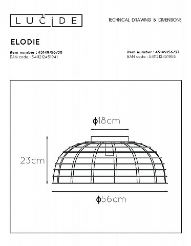 Потолочный светильник Lucide Elodie 45149/56/37