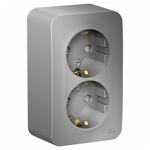 Systeme Electric Blanca наруж Алюминий Розетка 2-ая с/з со шторками 16А, 250В, изолир. пластина