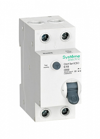 Systeme Electric City9 Set Авт. выкл. диф. тока (АВДТ) 1P+N С 10А 6kA 30мА Тип-A 230В