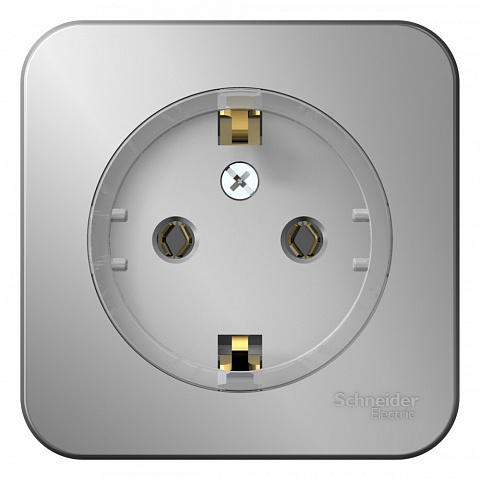 Systeme Electric Blanca наруж Алюминий Розетка с/з без шторок, (тонкая) 16А, 250В изолир. пластина